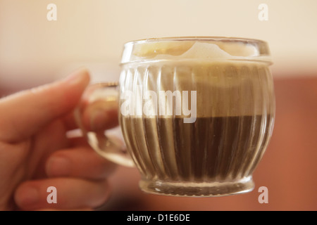 Nahaufnahme des vietnamesischen Kaffee mit Schaum geschlagene Ei und Zucker, Indochina, Vietnam, Südostasien, Asien Stockfoto