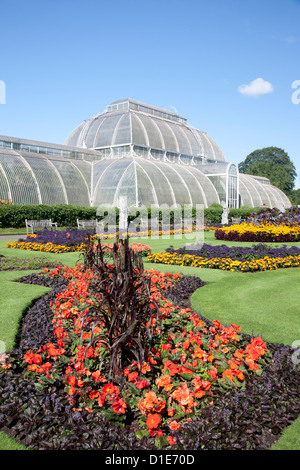 Palm-Haus Parterre mit Blütenpracht von ca. 16000 Pflanzen, Royal Botanic Gardens, Kew, nahe Richmond, Surrey, England Stockfoto