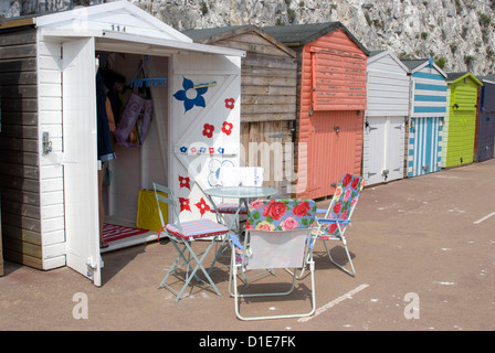 Strandhütten, Stone Bay, Broadstairs, Kent, England, Vereinigtes Königreich, Europa Stockfoto