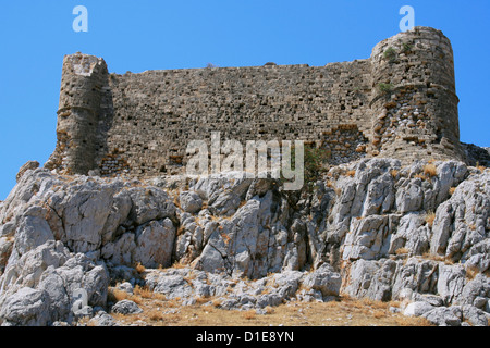 Reste der alten Burg am Kap Falakros. Rhodos, Griechenland. Stockfoto