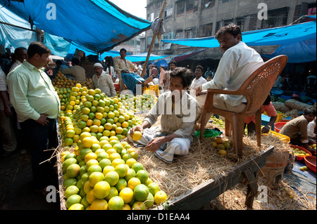 Orange Verkäufer in New Market, Kolkata, Westbengalen, Indien, Asien Stockfoto