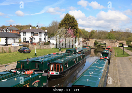 Schmale Boote, Pontcysyllte Kanal, Llangollen, Dee Valley, Denbighshire, Nord Wales, Wales, Vereinigtes Königreich, Europa Stockfoto