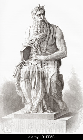 Moses, c. 1513 – 1515. Skulptur von der italienischen Hochrenaissance Künstler Michelangelo Buonarroti. Stockfoto