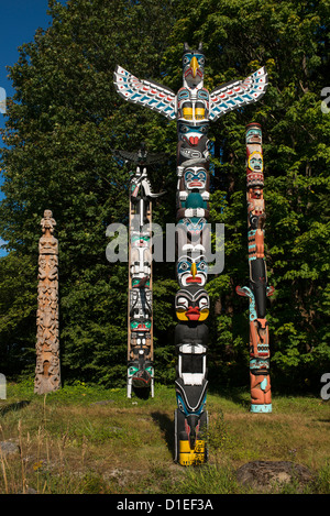 Totempfahl, Stanley Park, Vancouver, Britisch-Kolumbien, Kanada. Stockfoto
