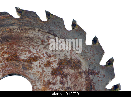 Retro-Kreissäge rostigen Datenträger Teil Closeup isoliert auf weißem bakcgound Stockfoto
