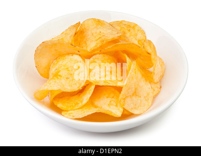 Chips-Schüssel auf weißem Hintergrund Stockfoto