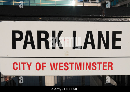 Straßenschild für Park Lane, London, W1, UK. Nov 2012 Stockfoto