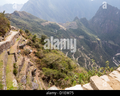 Morgen Blick auf Machu Picchu zeigt terrassierten Hügel Stockfoto