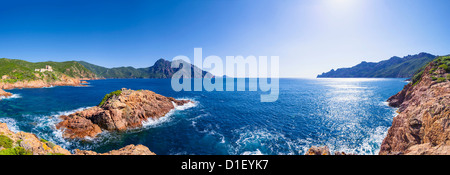 Abend über der Bucht von Girolata, Korsika, Frankreich Stockfoto