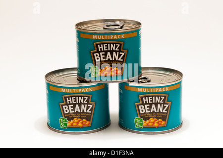 Drei Dosen von multipack Heinz gebackene Bohnen Beanz. Stockfoto