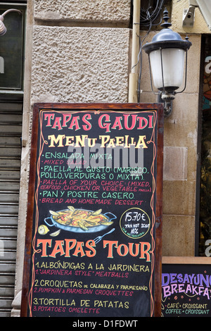 Tapas Menü Zeichen Barcelona Spanien Stockfoto