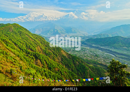 Annapurna Himal und Machapuchare gesehen von Sarangkot, Gandaki Zone, Western Region, Nepal, Himalaya, Asien Stockfoto