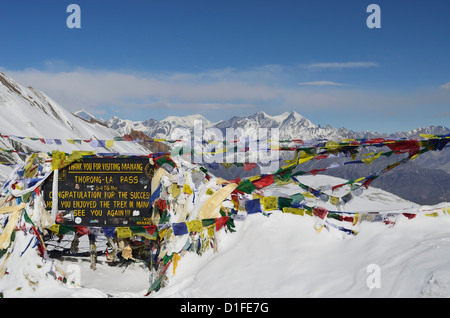 Thorong La (Thorung La), einen Pass auf 5416m, Annapurna Conservation Area, Gandaki, Western Region (Pashchimanchal), Nepal. Asien Stockfoto