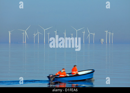 Windkraftanlagen im Meer Lillgrund, Schwedens größte Offshore-Windpark südlich der Öresund-Brücke Stockfoto