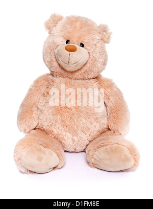 Großer brauner Teddybär auf weißem Hintergrund Stockfoto