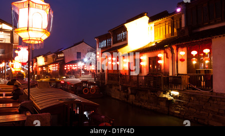 Suzhou Kanal Nachtszenen, Suzhou ist eine historische Stadt, die Stadt Venedig China auch genannt wird. Stockfoto