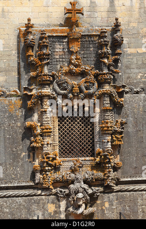 Manueline Chapterhouse Fenster von Diogo de Arruda, Convento de Cristo, Tomar, Ribatejo, Portugal, Europa Stockfoto