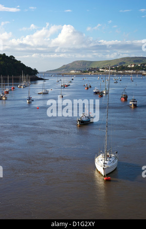 Mündung des Flusses Conwy auf Deganwy und Great Orme, Llandudno, im Sommer, Gwynedd, Nordwales, Vereinigtes Königreich, Europa Stockfoto