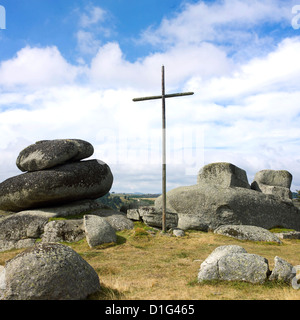 Kreuz in der Nähe von Prinsuejols Dorf Aubrac, Lozère, Zentralmassiv, Frankreich, Europa Stockfoto