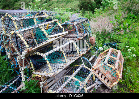 Alte Töpfe der Hummer auf Catterline, Aberdeenshire, Schottland, Vereinigtes Königreich, Europa Stockfoto