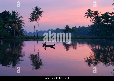 Sonnenaufgang über den "Backwaters", in der Nähe von Alappuzha (Alleppey), Kerala, Indien, Asien Stockfoto