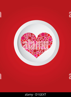 Happy Valentines Day Polka Dots Herz im Kreis auf rotem Hintergrund Illustration Stockfoto