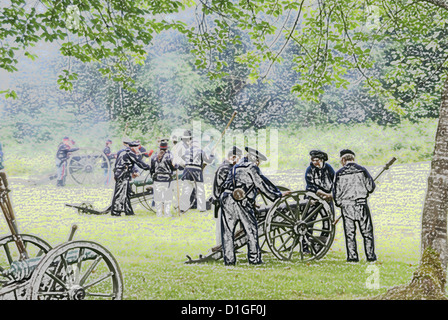 PORT GAMBLE, WA - 20 JUN: Bürgerkrieg Reenactors beteiligen ein Scheingefecht. Artillerie von Union naval Küstengruppe gefeuert, Stockfoto