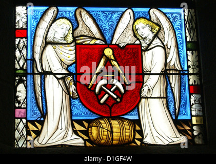 Glasmalerei, Engel, religiöse Szenen, Kreuzgang, New York City Stockfoto