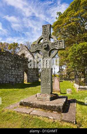 Kildalton Kirche und seiner hohen Magnicent Kreuz auf der Isle of Islay, Inneren Hebriden, Schottland, Vereinigtes Königreich, Europa Stockfoto