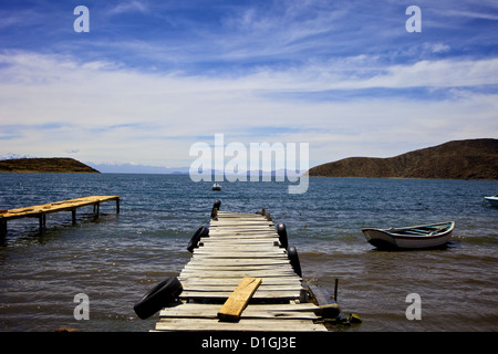 Anlegestelle in Challapampa, Isla del Sol, Titicacasee, Bolivien, Südamerika Stockfoto