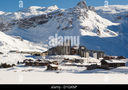 Val Claret, höchstgelegene Dorf in Tignes, Savoie, Rhône-Alpes, Französische Alpen, Frankreich Stockfoto