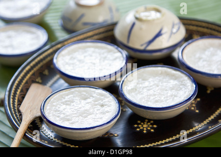 Thai Dessert gemacht, Kokosnuss-Milch, Mehl, Pandan Blätter und Tapiokamehl Stockfoto