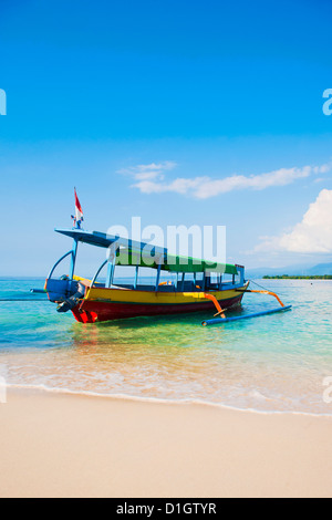 Traditionellen bunten indonesischen Boot auf der tropischen Insel Gili Meno, Gili-Inseln, Indonesien, Südostasien, Asien Stockfoto