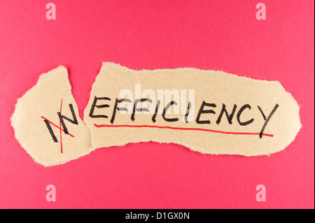Ineffizienz Wort und verändern, um Effizienz zu ändern Stockfoto