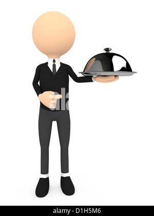 Koch mit einer Cloche auf weiß Stockfoto