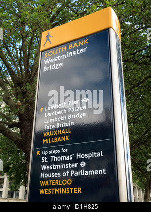 South Bank direktionale Zeichen Westminster Bridge Westminster London England Stockfoto