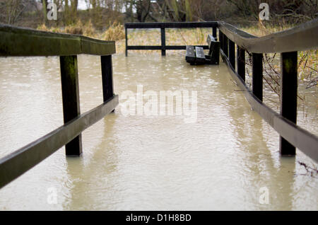 RSPB Fairburn Ings Nature Reserve, Fairburn, North Yorkshire, UK. 22. Dezember 2012. Hochwasser führen die Wanderwege rund um die Reserve für Besucher geschlossen werden. Stockfoto