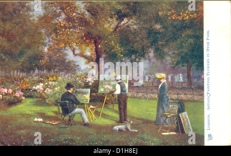 Postkarte "Künstler malen Blumen im Hyde Park" von Raphael Tuck & Söhne veröffentlicht Stockfoto