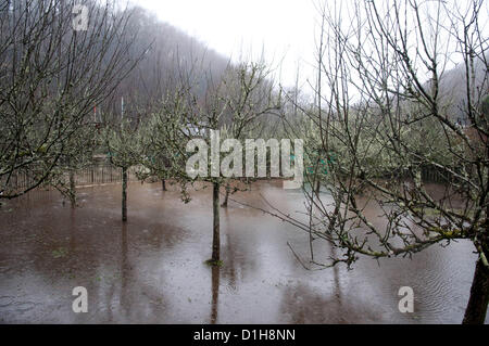 22. Dezember 2012. Hochwasser an der Gower Heritage Centre in Parkmill in der Nähe von Swansea wurden heute Nachmittag als Teile der Halbinsel Gower überschwemmt mit dem Starkregen fegt in ganz Großbritannien. Stockfoto