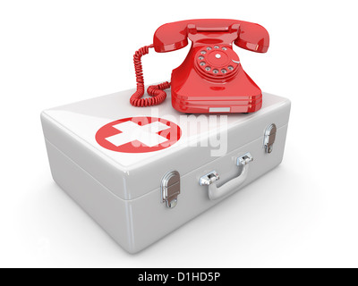 Helpline.Services. Telefon auf medizinische Ausrüstung. 3D Stockfoto