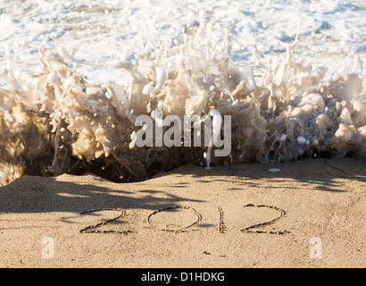 Kalenderkonzept 2012 geschrieben im Sand am Strand durch die Brandung und Wellen Stockfoto