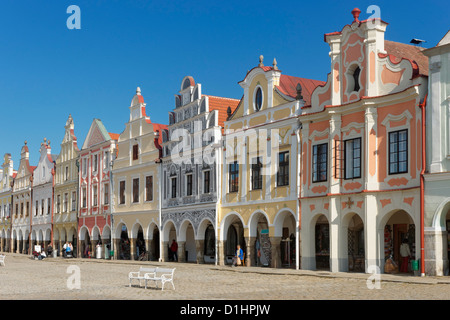 Arkaden Renaissance-Gebäude in den wichtigsten Platz Telc in Süd-Mähren, Tschechische Republik Stockfoto