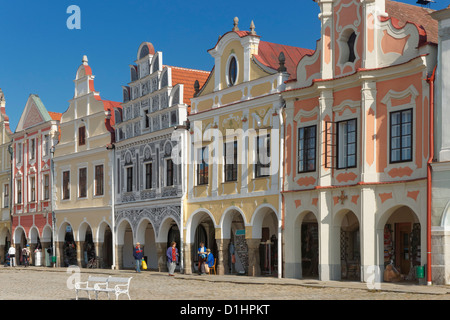Arkaden Renaissance-Gebäude in den wichtigsten Platz Telc in Süd-Mähren, Tschechische Republik Stockfoto