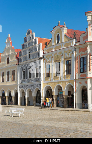 Arkaden Renaissance-Gebäude in den wichtigsten Platz Telc in Süd-Mähren, Tschechische Republik Stockfoto