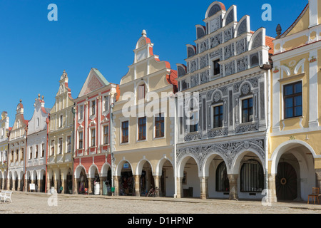 Arkaden Renaissance-Gebäude in den wichtigsten Platz Telc in Süd-Mähren, Tschechische Republik Stockfoto