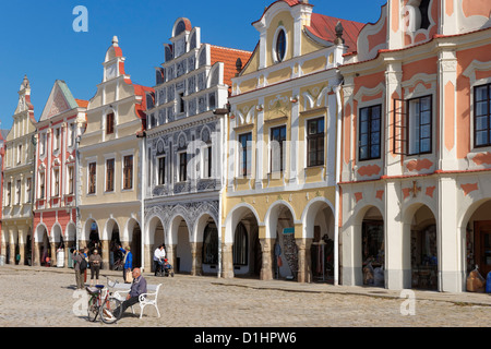 Arkaden Renaissance-Gebäude in den wichtigsten Platz Telc in Süd-Mähren, Tschechische Republik Stockfoto