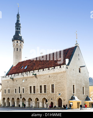 Tallinna Raekoda (Tallinn Rathaus) am Raekoja Plats (Rathausplatz) in Tallinn, der Hauptstadt von Estland. Stockfoto