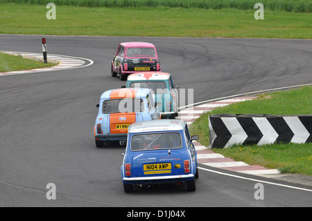 Klassische Minis in Castle Combe Circuit racing Stockfoto