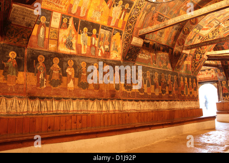 Bemalte Wand aus der Geburtskirche in Arbanassi, in der Nähe von Veliko Tarnovo, Bulgarien. Stockfoto