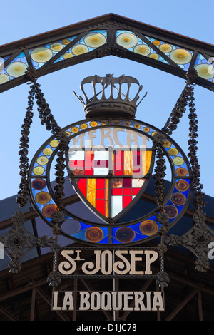 Eingang zum Mercat St. Josep La Boqueria, Markt, auf La Rambla, Barcelona Stockfoto